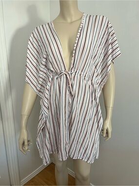 Striped V-Neck Tie-Front Cover-Up